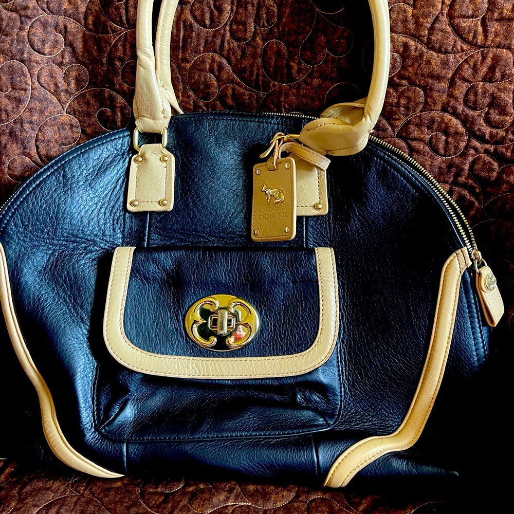 Emma Fox extra large black and tan leather purse